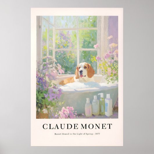 Basset Hound in Bathtub Poster Monet Style ポスター (正面)
