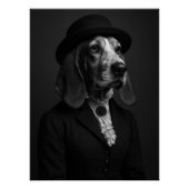 Basset Hound in Bowler Hat & Ruffled Blouse ポスター (正面)