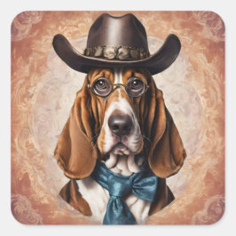 "Basset Hound in Hat and Tie" Sticker Sheet スクエアシール
