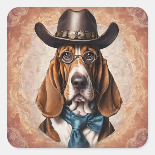 "Basset Hound in Hat and Tie" Sticker Sheet スクエアシール (正面)