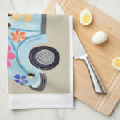 Basset Hound in Hippie car  キッチンタオル (四つ折り)