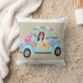 Basset Hound in Hippie Car クッション (ブランケット)