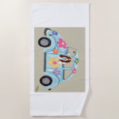 Basset Hound in Hippie Car ビーチタオル (正面)