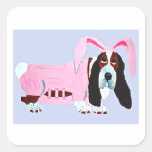 Basset Hound In Pink Bunny Suit スクエアシール (正面)