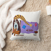 Basset Hound in PJs with teddy bear クッション (ブランケット)
