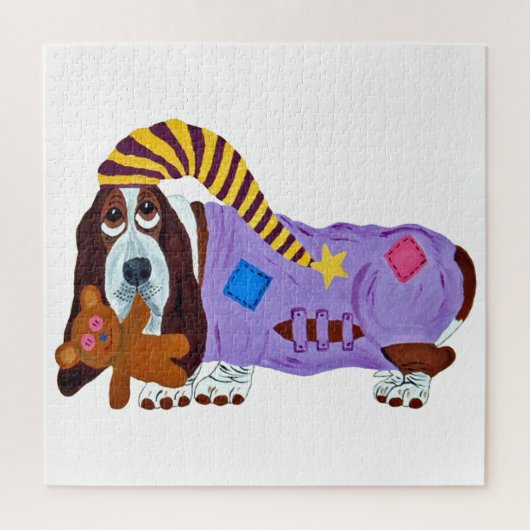 Basset Hound in PJs with Teddy Bear ジグソーパズル (縦)