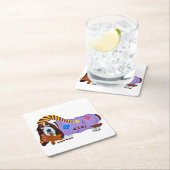 Basset Hound in PJs with teddy bear スクエアペーパーコースター (インサイチュ)