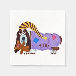 Basset Hound in PJs with teddy bear スタンダードカクテルナプキン