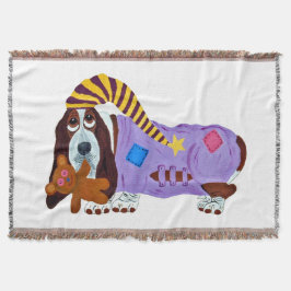 Basset Hound in PJs with teddy bear スローブランケット