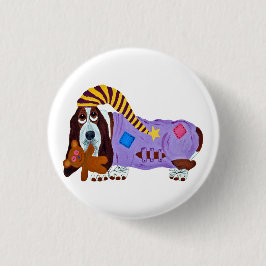 Basset Hound in PJs with teddy bear 缶バッジ