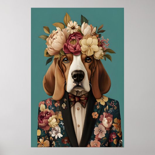 Basset Hound In Suit Poster, Basset Hound ポスター (正面)