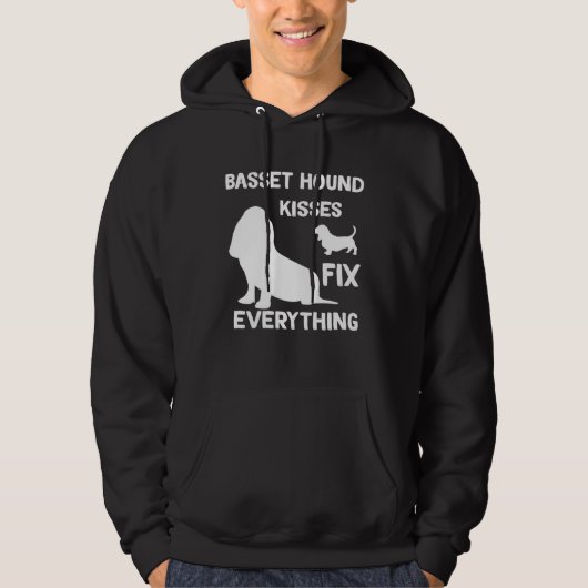 Basset Hound kisses fix everything Basset Hound mo パーカ (正面)