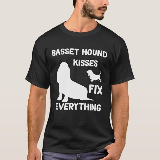Basset Hound kisses fix everything Basset Hound mo Tシャツ (正面)