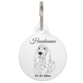 Basset Hound Minimalist Line Art Personalized Tag ペット ネームタグ