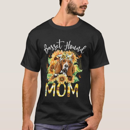 Basset Hound Mom Sunflowers Basset Hound Tシャツ (正面)