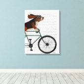 Basset Hound on Bicycle キャンバスプリント (インサイチュ (ウッドフロア))