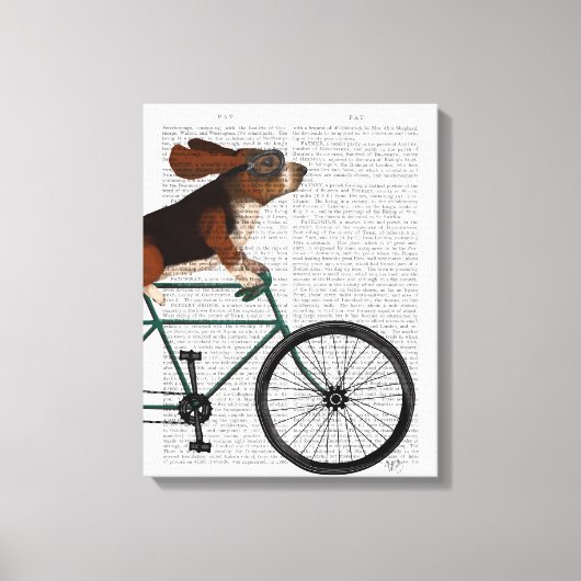 Basset Hound on Bicycle キャンバスプリント (正面)