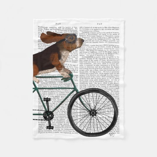 Basset Hound on Bicycle フリースブランケット (正面)