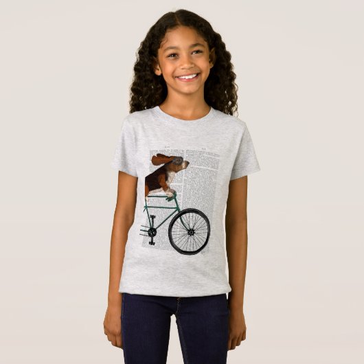 Basset Hound on Bicycle Tシャツ (正面フル)