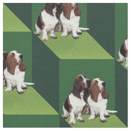 Basset Hound on Green Cube ファブリック