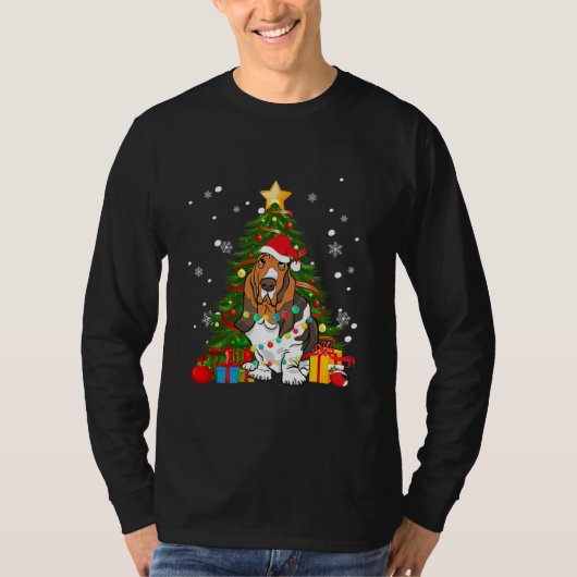 Basset Hound Santa Christmas Tree Light Pajama Tシャツ (正面)