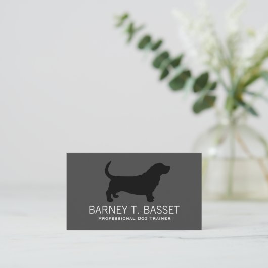 Basset Hound Silhouette Black on Gray 名刺 (スタンド正面)