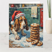 Basset Hound Sniffing Christmas Cookie Trail Hat カード (正面)