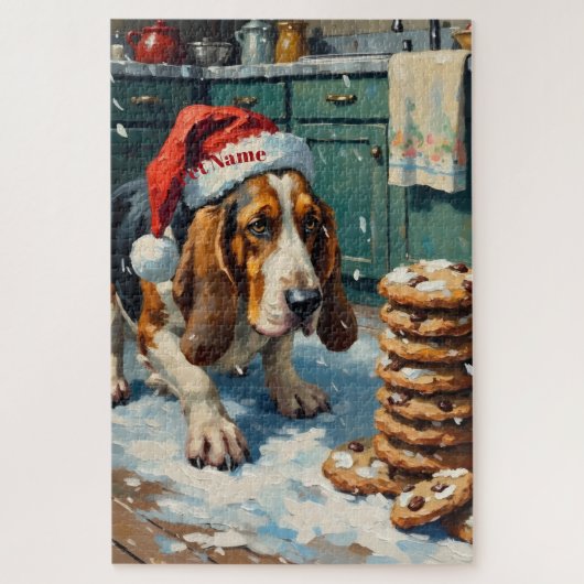 Basset Hound Sniffing Christmas Cookie Trail Hat ジグソーパズル (縦)