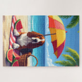 Basset Hound Summer Beach Scene ジグソーパズル (横)