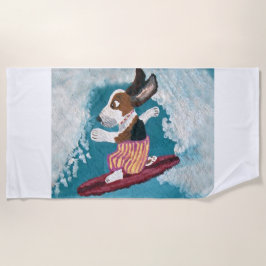 Basset Hound Surfer ビーチタオル