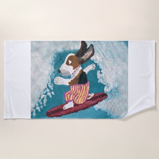 Basset Hound Surfer ビーチタオル (正面)