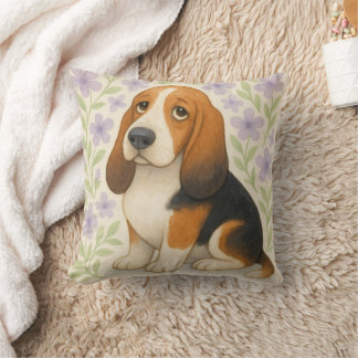 Basset Hound Throw Pillow Gift for Dog Lovers Flor クッション