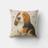 Basset Hound Throw Pillow Gift for Dog Lovers Flor クッション (正面)