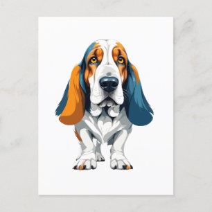 Basset Hound Vector Art with 鮮やか Colors ポストカード
