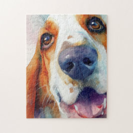 Basset hound watercolor portrait ジグソーパズル