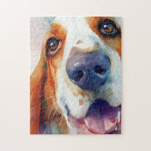 Basset hound watercolor portrait ジグソーパズル (縦)