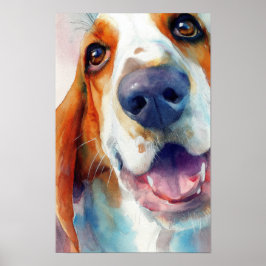 Basset hound watercolor portrait ポスター