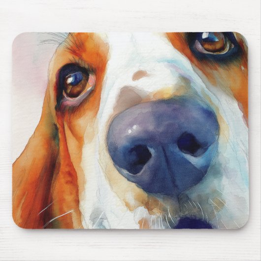 Basset hound watercolor portrait マウスパッド (正面)