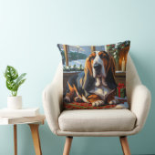 Basset Hound With Christmas Lights Holiday  クッション (椅子)