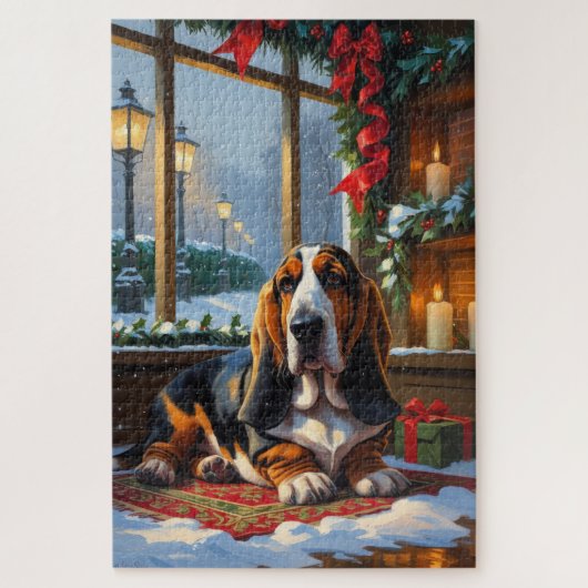 Basset Hound With Christmas Lights Holiday  ジグソーパズル (縦)