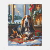Basset Hound With Christmas Lights Holiday  フリースブランケット (正面)