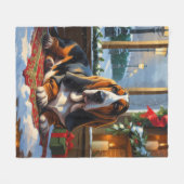 Basset Hound With Christmas Lights Holiday  フリースブランケット (正面(横))