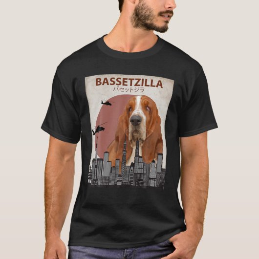 Bassetzilla Bassetおもしろい Hound T Shirt Gift for Do Tシャツ (正面)