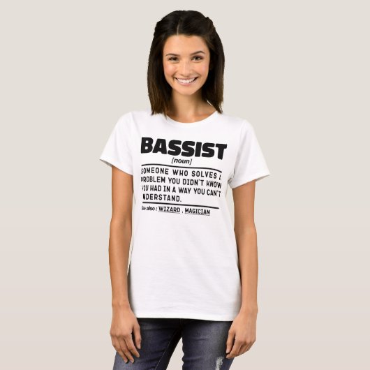 bassist名詞定義ベースギタープレークールヤー tシャツ (正面フル)