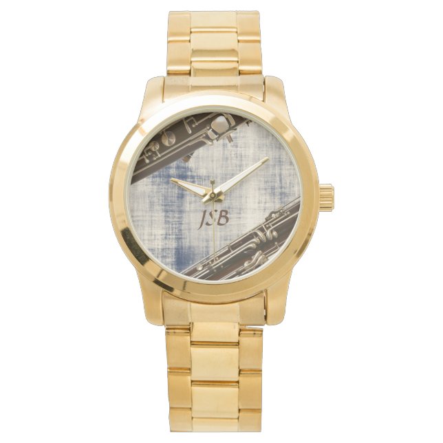 Bassoon Sections on Fashed Denim カスタム Monogram 腕時計 (正面)