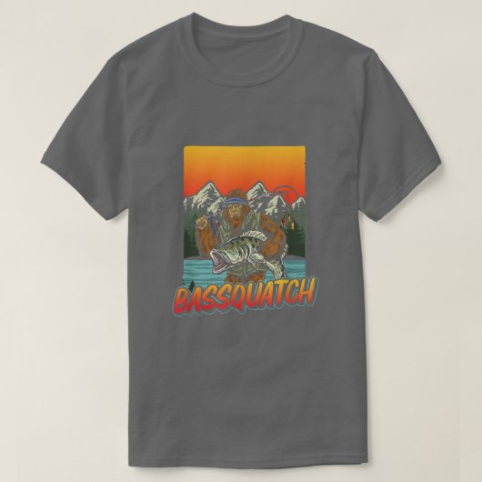 Bassquatch Funny Bass Fishing Sasquatch Retro 80s  Tシャツ (デザイン正面)