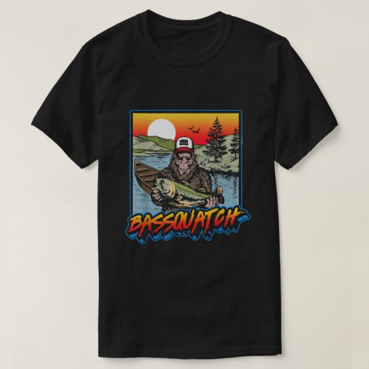 Bassquatch Funny Bass Fishing Sasquatch Retro 80s  Tシャツ (デザイン正面)
