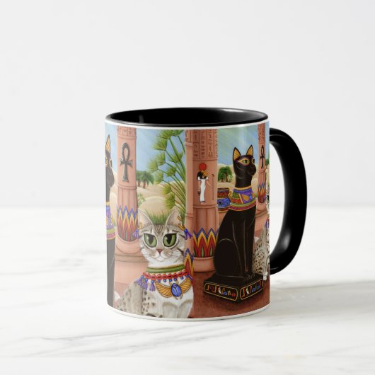 Bastetエジプトの靭皮繊維の女神猫の芸術のマグの寺院 マグカップ (正面右)