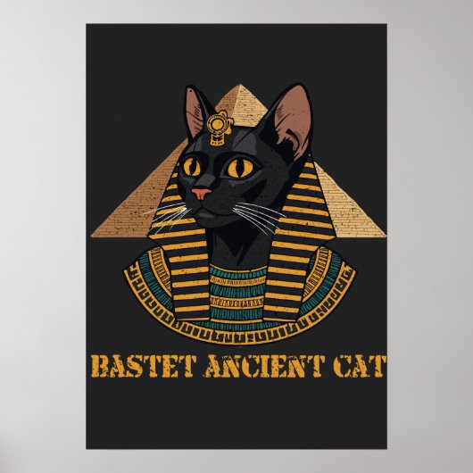Bastet Ancient Egyptian Cat Goddess Vintage Art ポスター (正面)