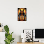 Bastet Egyptian Cat Goddess Gold Brown Art ポスター (ホームオフィス)